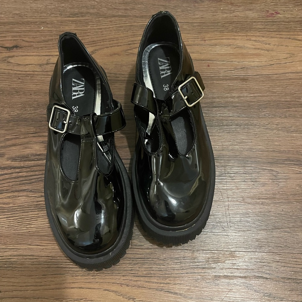Zara Glossy Black Mary Jane Shoes